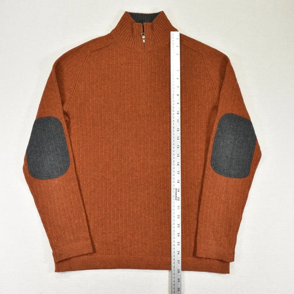 Banana Republic Mens L Burnt Orange Wool Blend Quarter Zip Sweater Elbow Patches